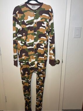Lazy One Camo One-Piece Footless Pajamas - Green/Brown XL
